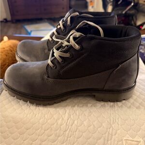Timberland Men's Black Work Boots with Gray Laces